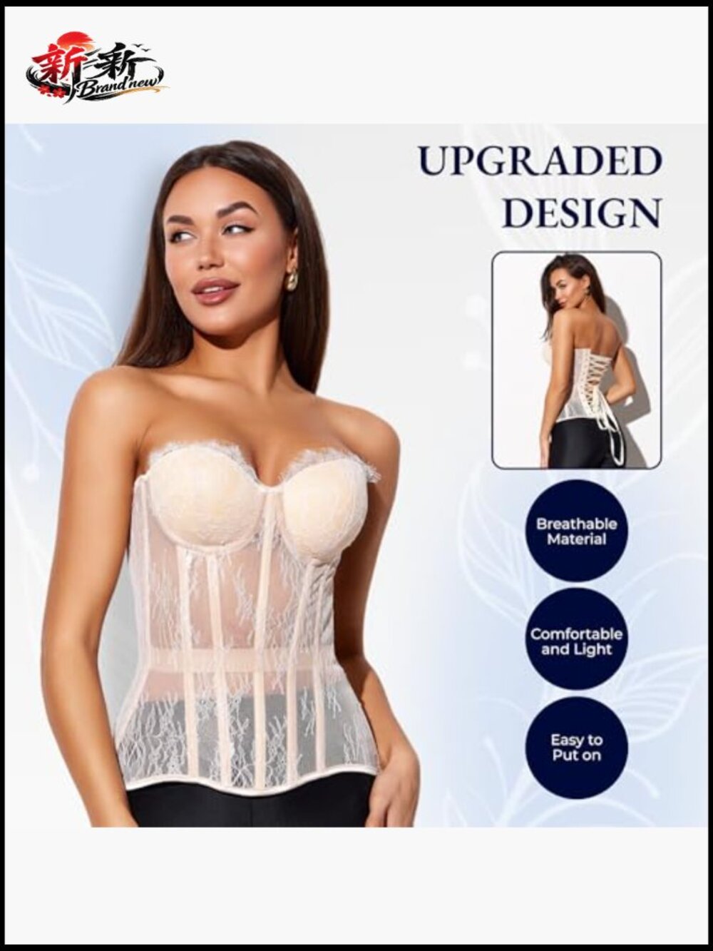Overbust Mesh Corset Top Lace Up Back with 15 Steel Boning - Picture 5 of 7